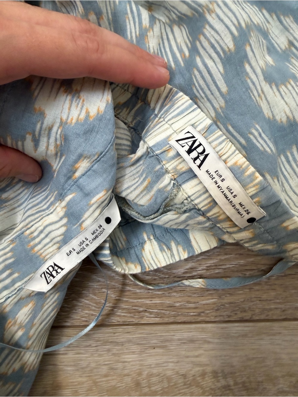 Zara Blue & Cream Printed Wide-Leg Pants and Shirt Set - Picture 5 of 6